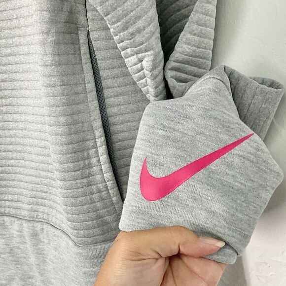 Nike Heathered Gray Training Swoosh Ribbed Sweatshirt Hoodie Small - Picture 4 of 7
